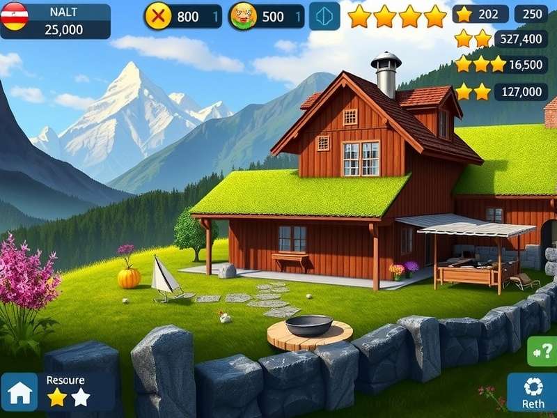 Himachal Cottage Charm gameplay showing Himalayan landscape and cottage